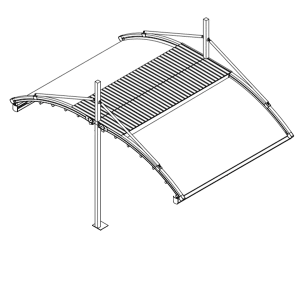 pergola sospesa bifacciale a due gambe con raggio